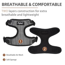 PUPTECK No Pull Dog Harness and Leash Set Reflective No Choke Step in Puppy Halter for XS Small and Medium Sized Dogs, Grey, Breathable Mesh, S