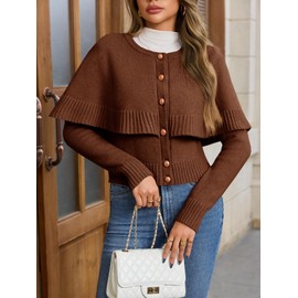 Saodimallsu Womens Cropped Cardigan Sweater Long Sleeve Fall Knit Cape Sweaters Button Up Trendy Outfits 2025 Coffee