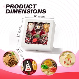 RomanticBaking 20PCS 6x6x2.5 Inches Elegant Bakery Boxes with Window,Ideal for Cookies,Chocolate Covered Strawberries, Cakes, Macarons, Truffles,and More,Easy to Assemble, Transparent Window,