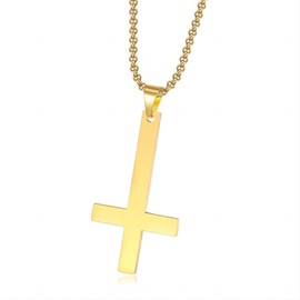 Akascord Cross Necklace for Men, Gold Inverted Cross Pendant Necklace Stainless Steel Chains Men's Cross Chain Jewelry Link Chain Rock Men's Necklace for Boys (Gold)