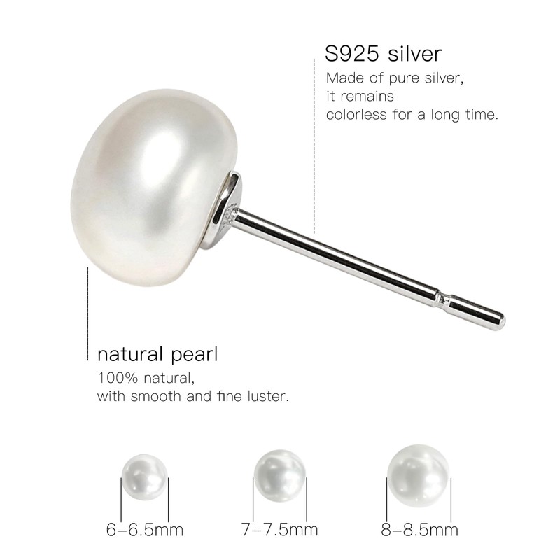 Haelira 3 Pairs Pearl Stud Earrings S925 Sterling Silver Hypoallergenic