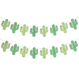 2Pcs Taco Cactus Garland Banner Green Glitter, Cinco De Mayo Cactus Banner Taco Party Banner for Mexican Fiesta Taco Birthday Party Decorations