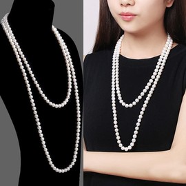 1920s Flapper Faux Pearls Long Beaded Necklace, Gatsby Ballgown Cosplay Necklace, Old School Vintage Layered Pearls Necklace for Women Prom Jewelry-60'' plastic