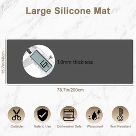 78.7"x15.7"(200cmx40cm) Large Silicone Mats for Countertop, Heat Resistant Mat, Waterproof Nonslip Silicone Kitchen Counter Mat, Nonstick Table Placemat, Multipurpose Mat, Dark Gray