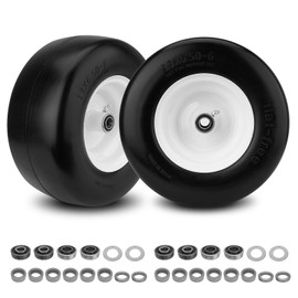 2PCS 13x6.50-6 Flat Free Tire and Wheel with 1/2" & 3/4" & 5/8" Precision Bearings and 4"-7.4" Centered Hub, Front Zero-Turn Smooth Tire Replacement for Riding Lawn Mowers Garden Tractor-White