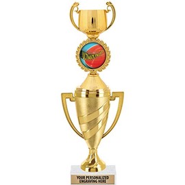 Crown Awards Ultimate Frisbee Trophy, 12" Gold Cup Ultimate Frisbee Trophies with Engraving Included, 1 Pack Prime