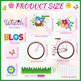Kosiz Spring Bicycle Bulletin Board Decorations Set Flower Butterfly Bike Paper Cutouts Watch Us Blossom Bloom Classroom Decorations with Green Borders for School Chalkboard Wall Door Home