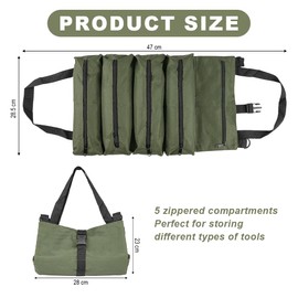 Bangbobi Tool Bag Roll Bag, Small & Empty, with 5 Zip Pockets, Oxford Fabric, Hanging Loop, Perfect for Electricians & Craftsmen, Tool Roll Bag