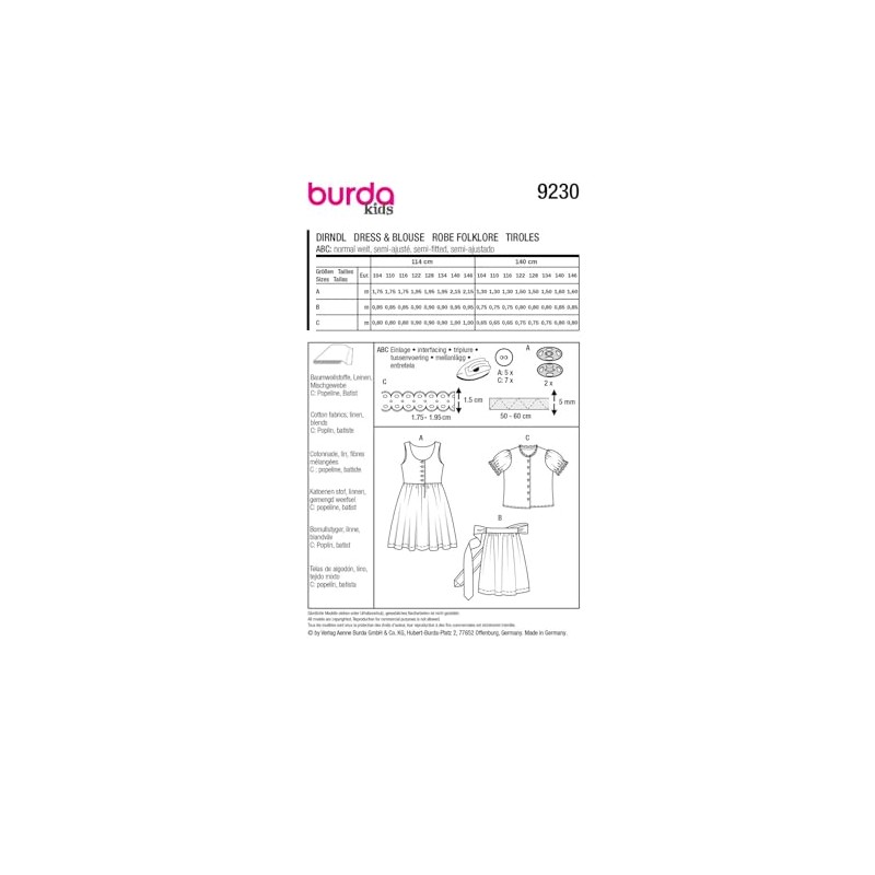 burda Paper Cut Children's Dirndl #9230 Size 104-146