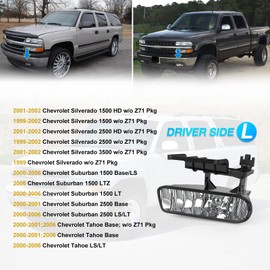 AUTOWIKI Fog Lights Assembly For 1999-2002 Chevy Silverado 1500/2500, 2000-2001 Silverado 3500, 2000-2006 Chevy Suburban/Chevy Tahoe With Clear Lens OEM Fog Lamps Replacement Driver Left Side 1PCS