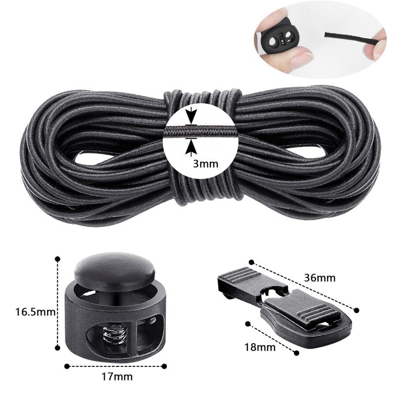 Corda elastica in gomma, 10 m x 3 mm, rotonda,