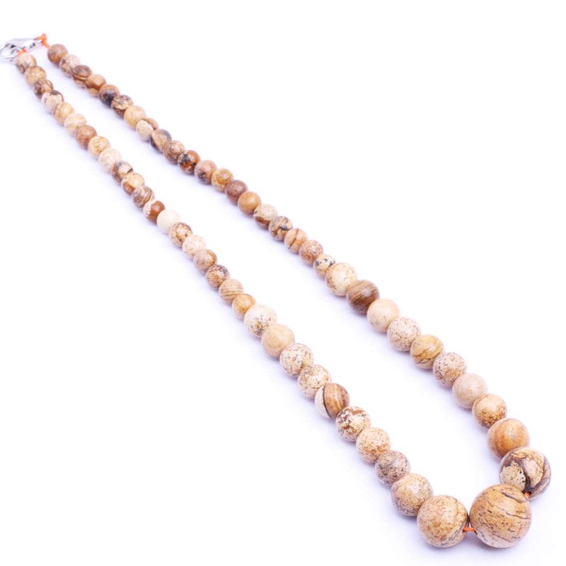 GEM-Inside Natural 6-14mm Picture Jasper Crystal Necklace Stands 19 Inches