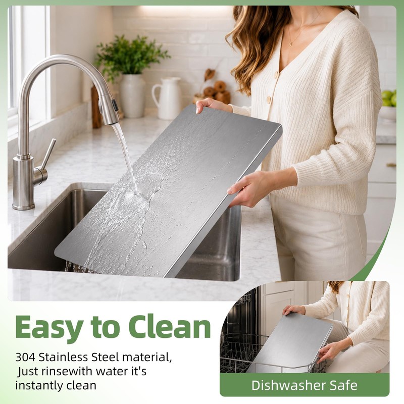 Large Stainless Steel Cutting Board with Lip for Kitchen -
