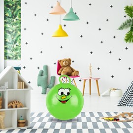 Relaxdays Pallone Rimbalzante, Palla per Saltare, Skippy Ball, Bambini, Ø 45 cm, Indoor & Outdoor, con Maniglia, Verde