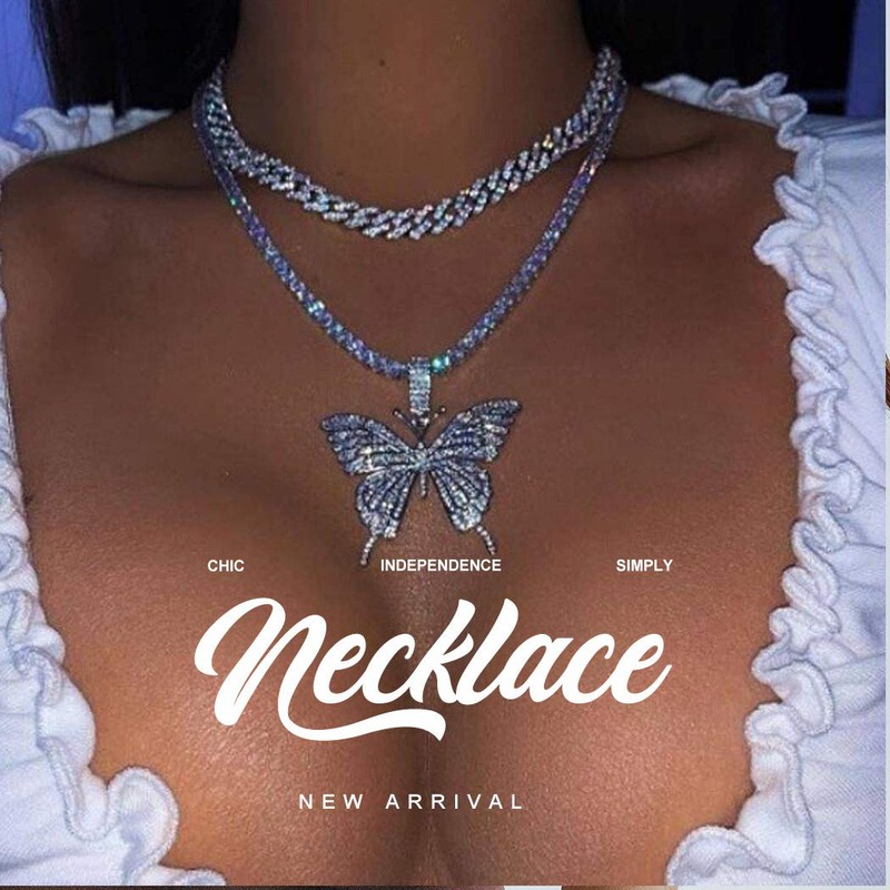 EARENT Butterfly Necklace Silver Rhinestone Choker Necklaces Christmas Costume New