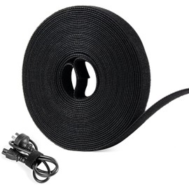 OneLeaf 6 m x 1.3 cm Cable Management Roll, Reusable Self-Clamping Strips, Double-Sided Hook and Loop Tape, Cable Ties, Cut to Length Straps, Black