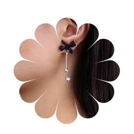 Aneneiceera Vintage Crystal Dangle Earrings Black Acrylic Bow Stud Earrings Black Bowknot Earrings Silver Cz Chain Drop Earrings Jewelry for Women