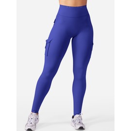 YEOREO CoreFlex Gym Workout Cargo Leggings with Pockets for Women Hidden Scrunch Butt Lifting Yoga Pants Klein Blue L