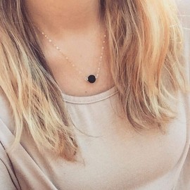 TseenYi Boho Bead Necklace Choker Gold Lave Stone Pendant Necklace Minimalist Necklaces Jewelry for Women and Girls Gifts