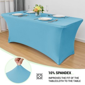 Obstal 6ft Stretch Spandex Table Cover for Standard Folding Tables - Universal Rectangular Fitted Tablecloth Protector for Wedding, Banquet and Party, 72L x 30W x 30H Inches, Light Blue, 2pc
