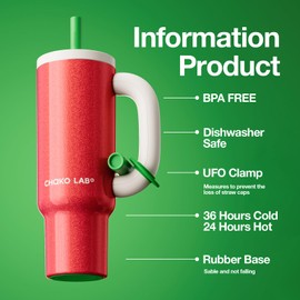 CHAKO LAB Christmas BaWang Insulated Stainless Steel Tumbler | Tumbler with Handle and Straw 33oz | Cup Holder Friendly for Trave | BPA-Free | 316 stainless steel liner| Red & White