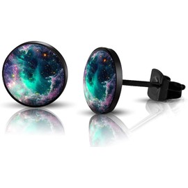 SIISPRI 316L Surgical Stainless Steel galaxy Round Circle Button Stud Post Earrings 10MM (black)