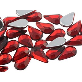 Allstarco 10x6mm Flat Back Teardrop Acrylic Rhinestones Plastic Gems for Jewelry Making Costume Jewels Cosplay Card Making Embelishments Crafts - 100 Pieces (Red Ruby H103)