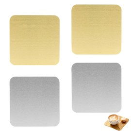hhfvvda 4 PCS Luxury 8.5cm (3.35 Inch) Square Stainless Steel Coasters – Gold & Silver Finish, Non-Slip EVA Base, Elegant Barware for Home, Office & Coffee Table
