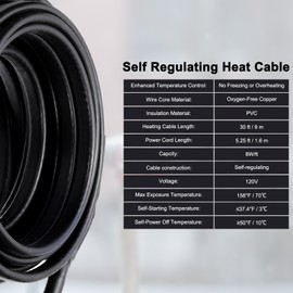 MECCANIXITY 30FT Self Regulating Roof Heat Cable,8W/Ft 120V Electric Plugs 3 Prong Heat Tape for Roof and Gutters Snow De-Icing Heater Cable Pipe Freeze Protection