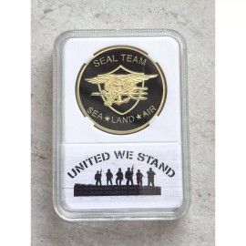 US NAVY SEAL TEAM SEA, LAND, AIR COLORIZED ART ROUND CHALLENGE COIN WITH CASE