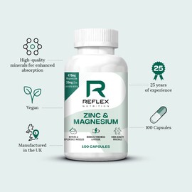 Reflex Nutrition Zinc and Magnesium Tablets |, & B6 | Help Reduce Tiredness Fatigue | Vegan (100 Caps)