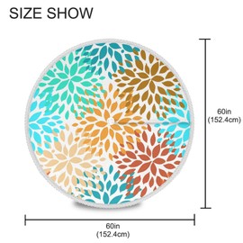 Blueangle 60 Inch Outdoor Waterproof Summer Flower Pattern Round Tablecloth with Umbrella Hole for Camping, Patio, Picnic, Spring, Summer