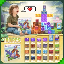 CEMECER 100PCS Magnetic Blocks - Sword and World Theme Building Toys for Boys Girls 3+,Toddler Building Magnet Toy of STEM Sensory Game,Magnet Cubes Classroom,Outdoors or Home Construction Toys