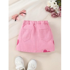 BEAUDRM Girl's Heart Pattern High Waist A Line Skirt Casual Regular Fit Short Denim Skirts Pink 5Y
