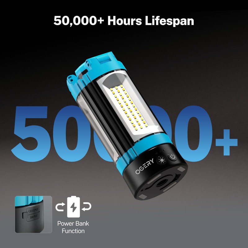 OGERY Rechargeable 10000mAh Camping Light with Stand 6.5 ft Max