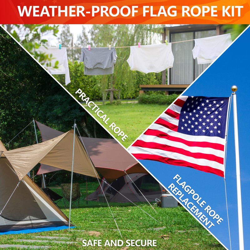 100Ft Flagpole Rope Kit, 5/16" Nylon Halyard with 4 Zinc