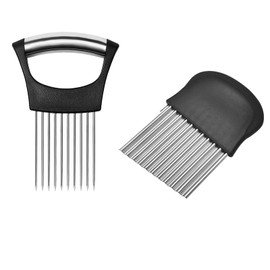 Stainless Steel Potato Chipper Chip Cutter,2 Pcs Potato Crinkle Cutter Onion Slicer Cutter Stainless Steel Onion Slice Holder French Fry Potato Dicer for Cutting Potatoes,Onions,Vegetables,Meat