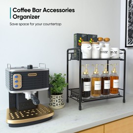 BOKIOVIN Coffee Station Organizer Cabinet, Coffee Bar Accessories Organizer for Kitchen Countertop Shelf 2 Tier(Black)