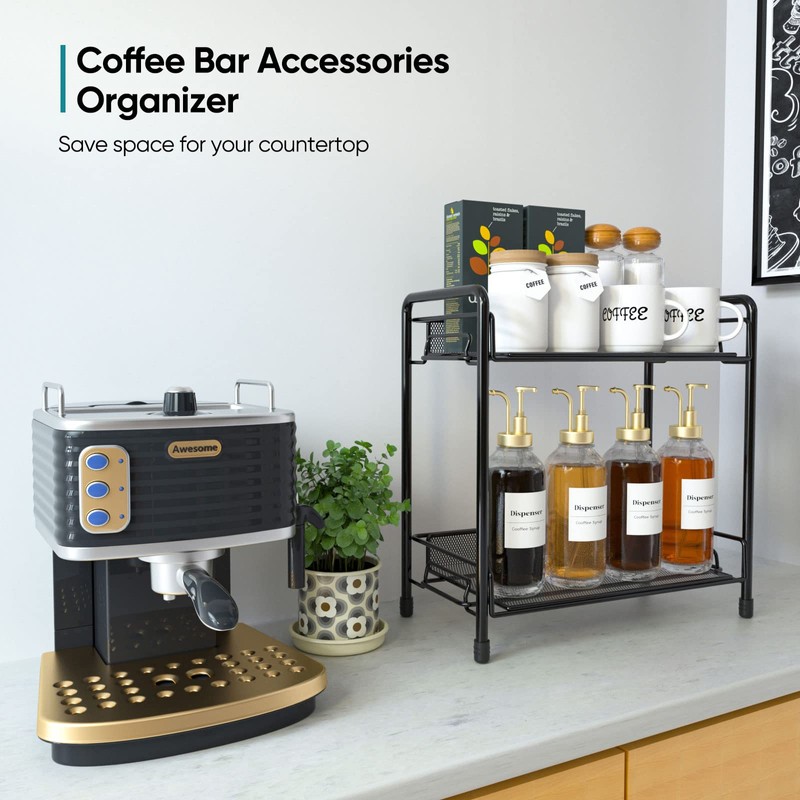 BOKIOVIN Coffee Station Organizer Cabinet, Coffee Bar Accessories Organizer for