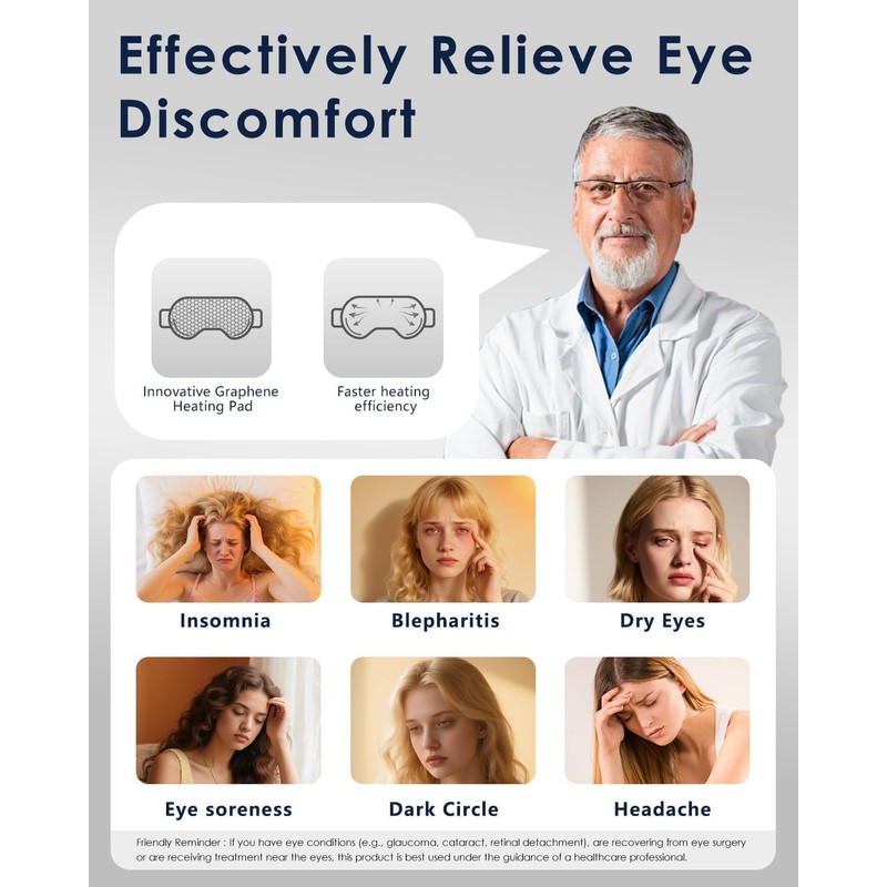 Heated Eye Mask for Dry Eyes, Cordless Sleep Mask with