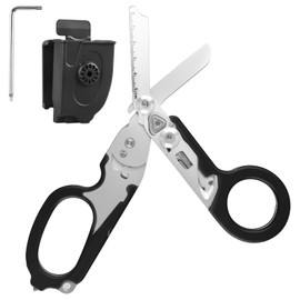 Trauma Scissors: Multitool Rescue Scissors with 6 Practical Functions, Foldable Stainless Steel Scissors for Professional Use in Emergency Services, Everyday Tasks (Black)