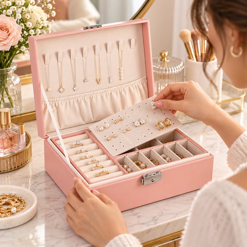 Double-Layer Jewelry Box for Organized Storage – Leather Case with