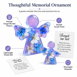 Fuceli 2 Piece Resin Guardian Angel Gifts with Hand Painted Forget Me Not Flowers, Forget Me Not Gifts for Sympathy and Home Office Decor, Blue and Cream Ornament Set
