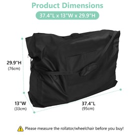 MUTUSHI Rollator Travel Bag 600D Waterproof Wheelchair Carry & Travel Bag for Rollator Walkers & Transport Chairs Folding Walker Accessories Portable Walker Bags 37.4" L x 13" W x 29.9" H Black