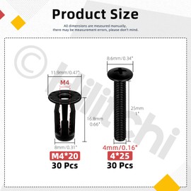 Hilitchi 60Pcs M4 Jack Nuts with Screws Assortment Kit Steel Blind Jack Nut Threaded Insert Jack Nuts Petal Nuts Expansion Nut Anchor Spider Rivet Nut Blind for Plastic Hollow Wall Hardboard (Black)