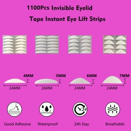 Natural Invisible Single Side Eyelid Tape Stickers(1100Pcs,4styles), Double Eyelid Tape for Hooded Eyes Invisible, nstant Eye Lift Without Surgery, Perfect for Uneven Mono-Eyelids