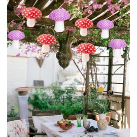 6Pack Mushroom Paper Lanterns, Cynzia Large Paper Lanterns Wonderland Forest Jungle Theme Hanging Ornament, 3D Mushroom Decor Foldable Paper Lantern for Garden, Christmas, Party, Nursery