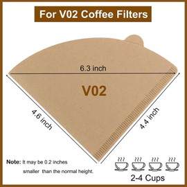 V60 & Drip Coffee Maker 100 Pcs Coffee Filters Size 02 Natural Brown 1-4 Cups Disposable Coffee Filter