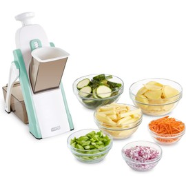 DASH Safe Slice® Cortador de Mandolina, Juliana y Dados para Verduras 30+ Ajustes de Corte y Grosor Contenedor y Cepillo Incluidos Color Aguamarina