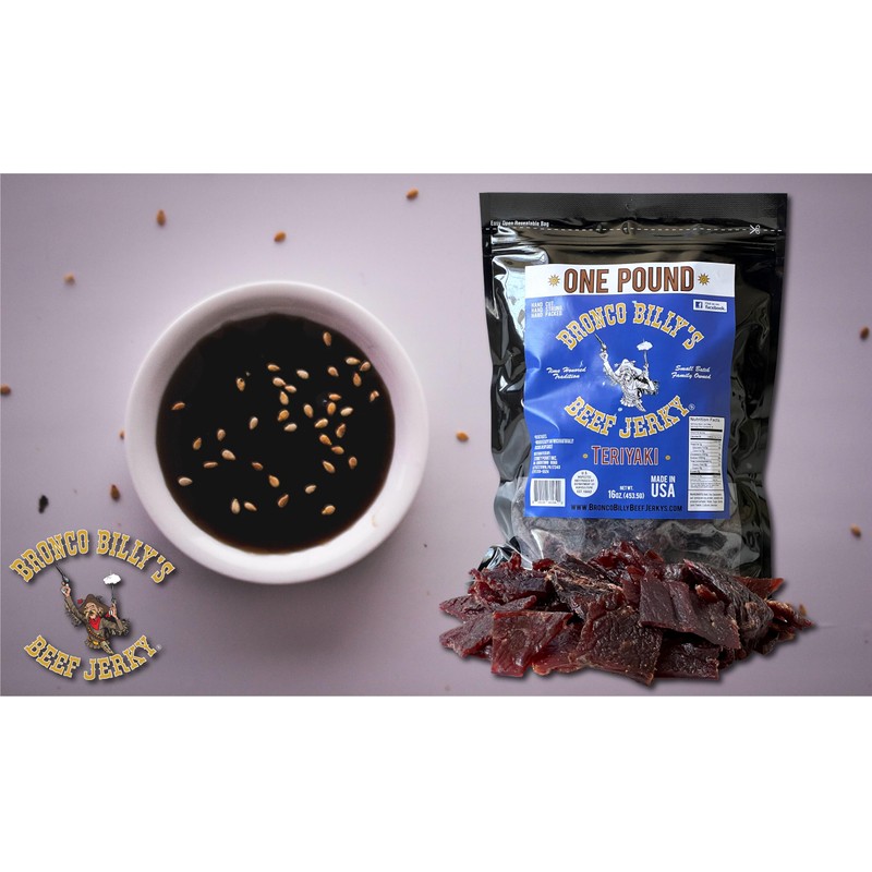 Bronco Billy's Beef Jerky Teriyaki One Pound Resealable Bag, Made